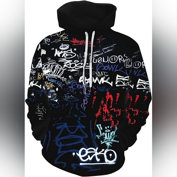 New Men's Graphic Drawstring Hoodie Sweater Multiple Sizes - Picture 1 of 5